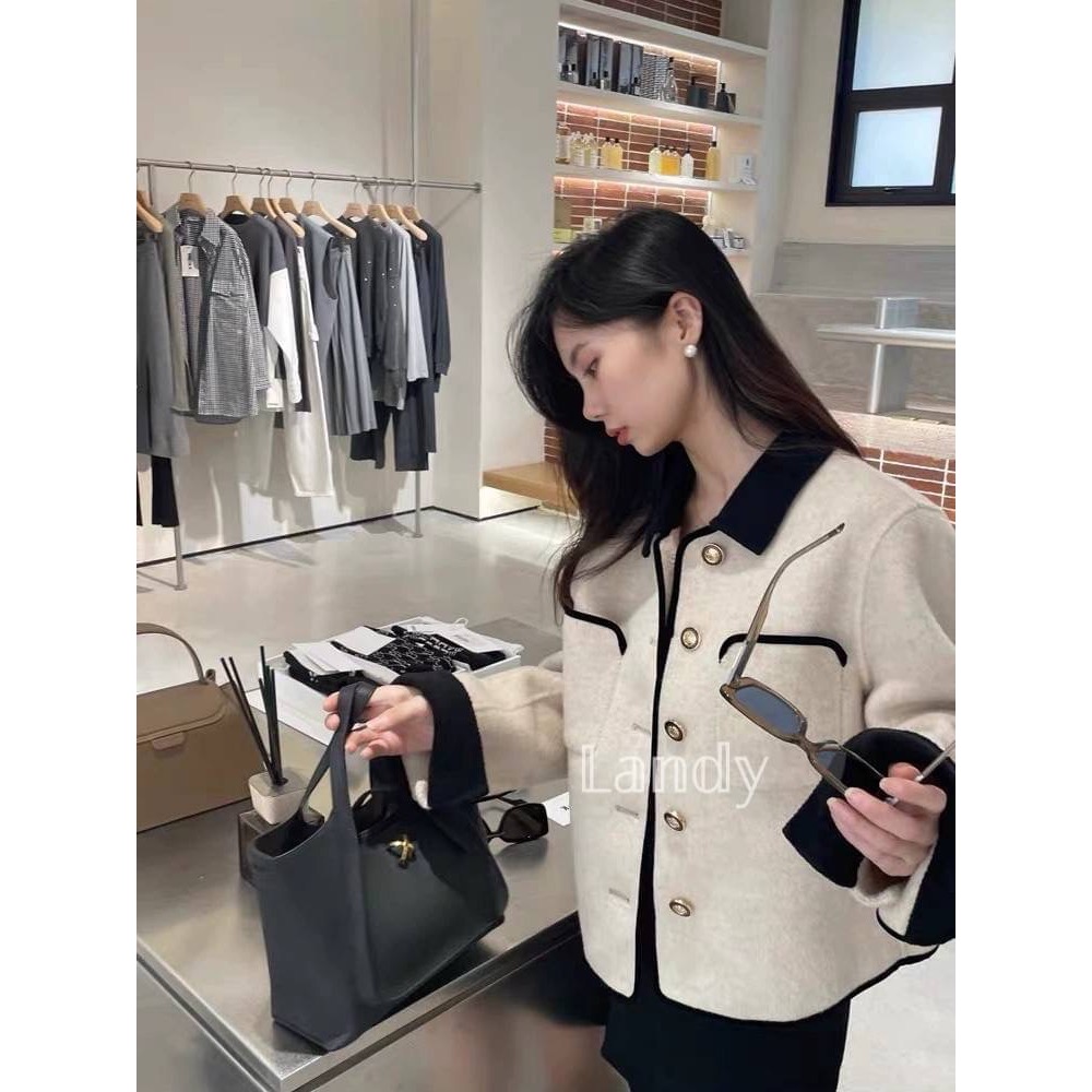 ღ 𝕃𝕒𝕟𝕕𝕪 ღ ｛預購｝#285 2024冬季新款小香風双面羊絨大衣女短款小金扣小香風法式毛絨外套-細節圖4
