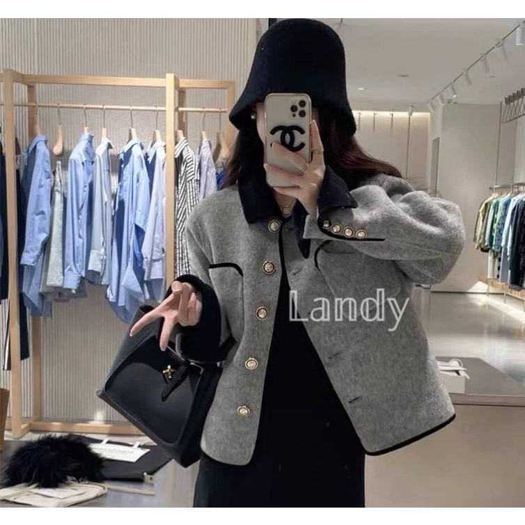 ღ 𝕃𝕒𝕟𝕕𝕪 ღ ｛預購｝#285 2024冬季新款小香風双面羊絨大衣女短款小金扣小香風法式毛絨外套-細節圖6