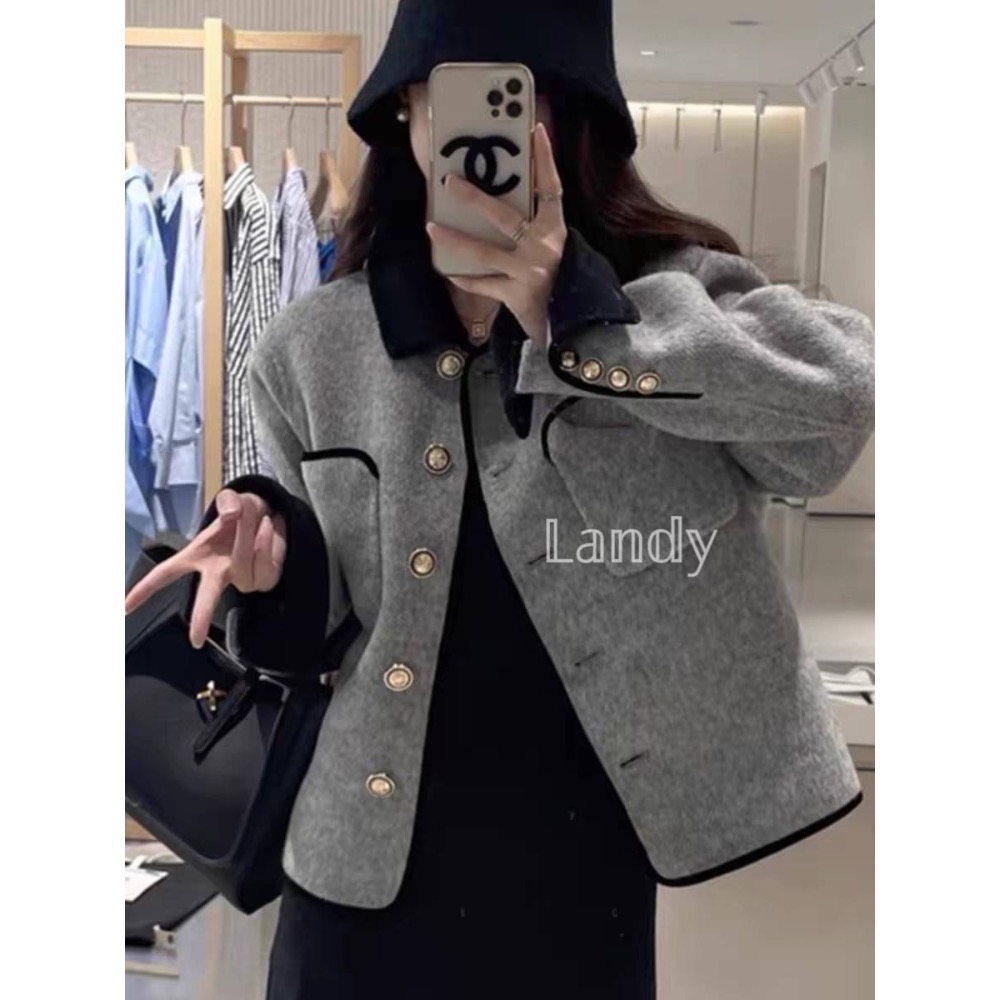 ღ 𝕃𝕒𝕟𝕕𝕪 ღ ｛預購｝#285 2024冬季新款小香風双面羊絨大衣女短款小金扣小香風法式毛絨外套-細節圖8