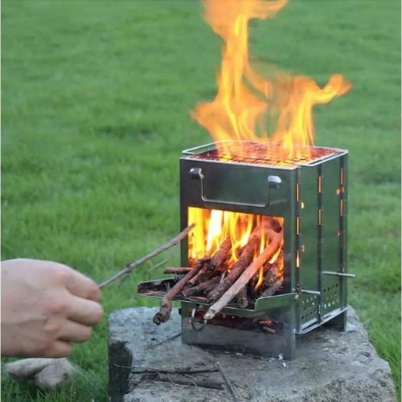 攜帶式迷你折疊露營燒烤爐 一體式折疊柴火爐 戶外燒烤爐 BBQ野炊野營木炭爐 不鏽鋼柴火爐-細節圖6