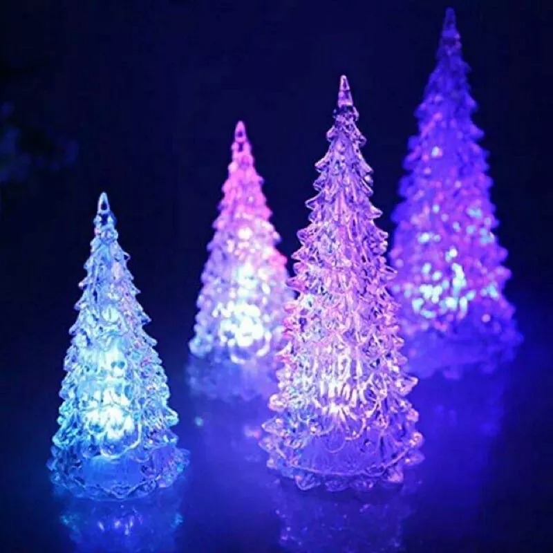 LED彩燈漸變寶塔聖誕樹 氣氛壓克力小夜燈 七彩水晶燈 耶誕節聖誕塔裝飾桌面擺飾（贈電池）交換禮物-細節圖4