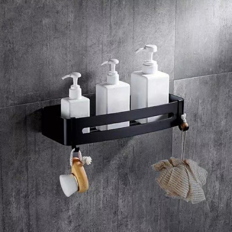 太空鋁合金浴室置物架 廁所收納架 壁掛式掛架復古廚房儲物架層架 黑色/銀色-細節圖5