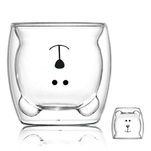 雙層隔熱耐熱玻璃杯 3D卡通小熊無鉛硼矽玻璃杯 家用透明咖啡杯 馬克杯 酒杯 交換禮物 情人節禮物 透明造型杯子