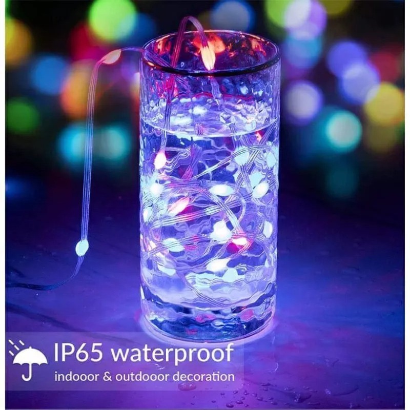 LED銅線RGB七彩APP佈景串燈 IP65防水USB藍芽連接聖誕節音樂聲控 10米LED100燈婚禮節日螢火蟲裝飾燈-細節圖4