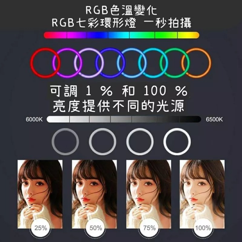 RGB可調光環形燈LED環形補光燈 30cm彩色手機夾打光燈 鋁合金攝影YouTube自拍直播架-細節圖2