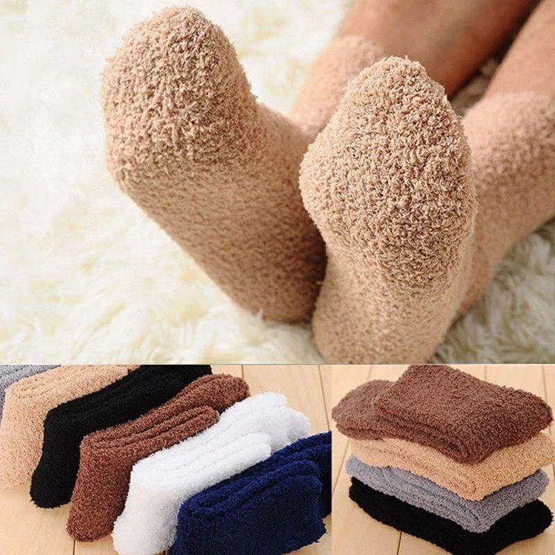 日系羊毛絨睡眠保暖襪 Woolen socks 居家中筒毛巾情侶襪 秋冬加厚珊瑚絨純色毛襪 柔軟地板襪-細節圖2