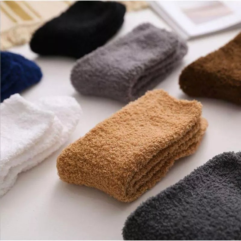 日系羊毛絨睡眠保暖襪 Woolen socks 居家中筒毛巾情侶襪 秋冬加厚珊瑚絨純色毛襪 柔軟地板襪-細節圖3