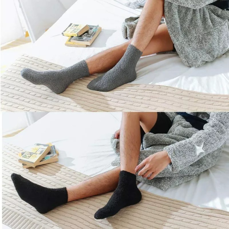 日系羊毛絨睡眠保暖襪 Woolen socks 居家中筒毛巾情侶襪 秋冬加厚珊瑚絨純色毛襪 柔軟地板襪-細節圖5