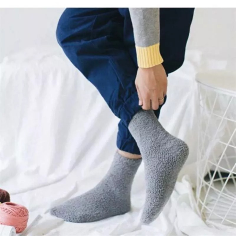 日系羊毛絨睡眠保暖襪 Woolen socks 居家中筒毛巾情侶襪 秋冬加厚珊瑚絨純色毛襪 柔軟地板襪-細節圖6