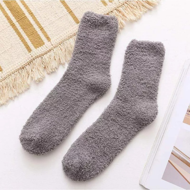 日系羊毛絨睡眠保暖襪 Woolen socks 居家中筒毛巾情侶襪 秋冬加厚珊瑚絨純色毛襪 柔軟地板襪-細節圖7