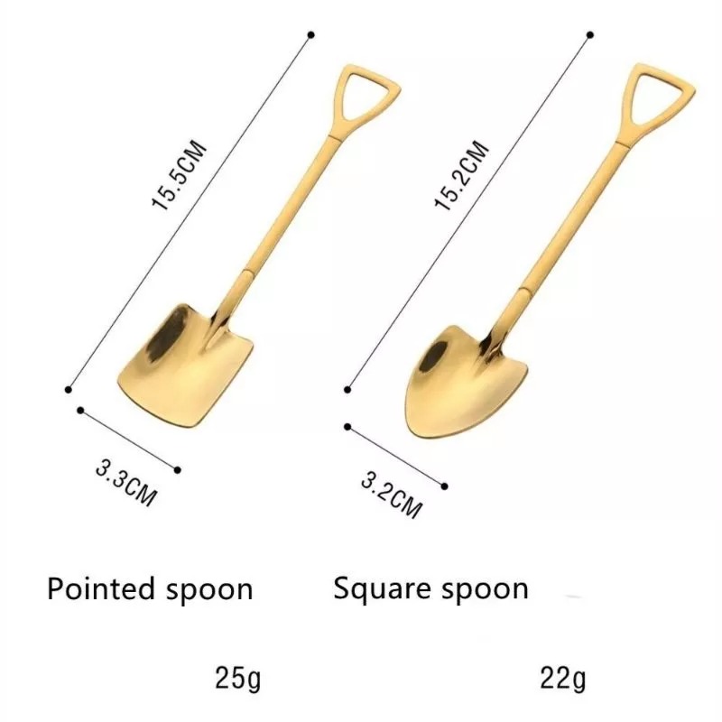 玫瑰金北歐工業風迷你甜點勺 復古工兵鏟造型不鏽鋼勺子 長柄尖鏟勺 甜品冰淇淋湯匙 咖啡攪拌棒 茶匙/2PCS-細節圖4