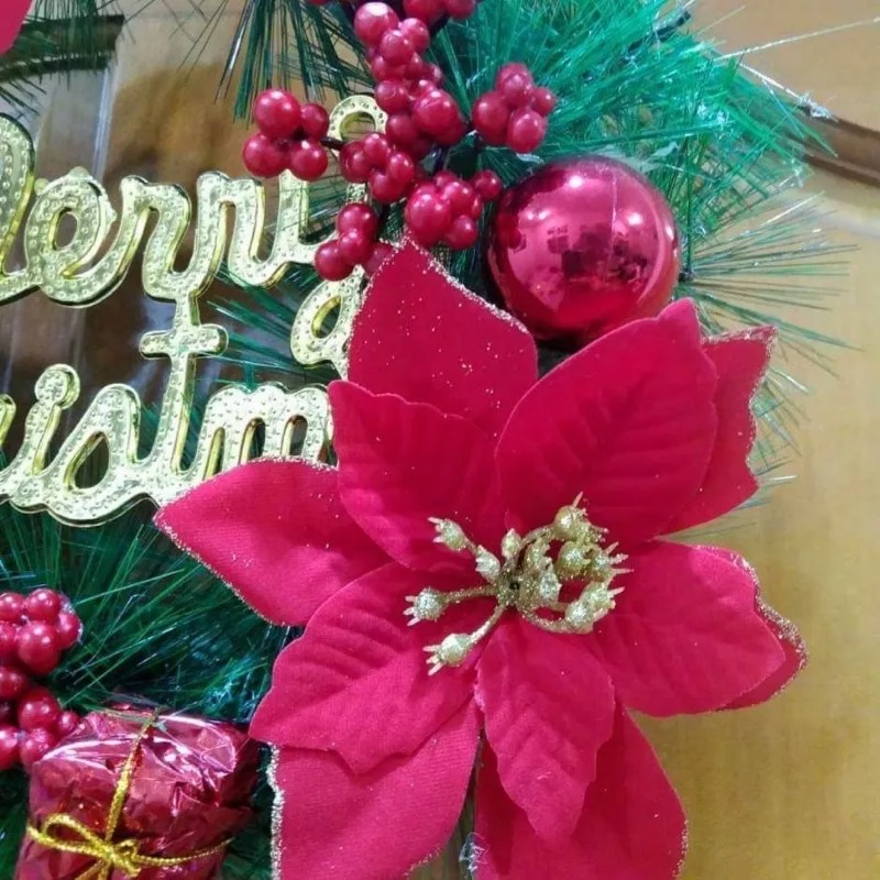 聖誕花圈 聖誕節花環 Merry Christmas聖誕樹裝飾 懸掛式聖誕仿真藤環 居家擺設 耶誕節室內佈置裝飾品-細節圖5