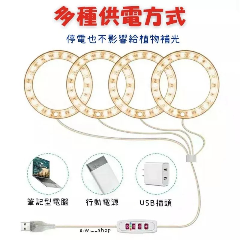 LED環形植物生長燈 定時花卉室內蔬菜五檔調光補光燈 天使環狀多肉植物防止徒長燈 紅藍光USB植物燈 全光譜幼苗景觀燈-細節圖6