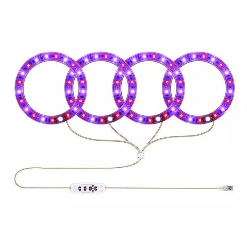 LED環形植物生長燈 定時花卉室內蔬菜五檔調光補光燈 天使環狀多肉植物防止徒長燈 紅藍光USB植物燈 全光譜幼苗景觀燈-細節圖8