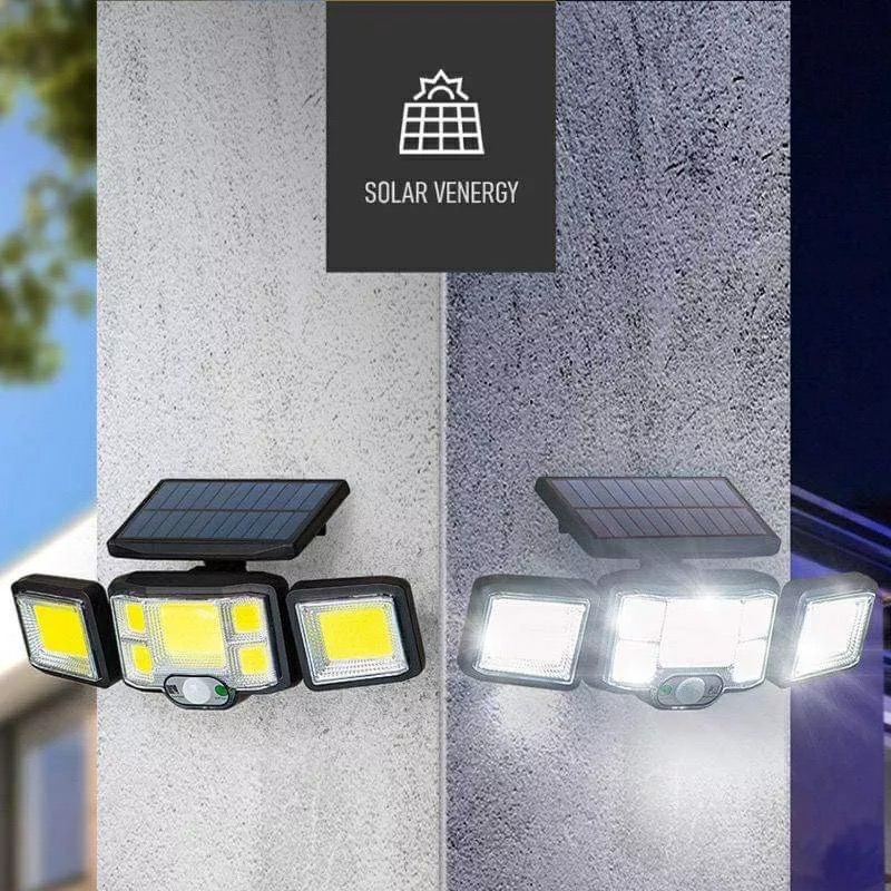 太陽能LED戶外路燈 192 COB三頭壁燈 三種模式傳感器人體感應安全照明燈 分離式家用高亮庭院燈 IP65防水防雨-細節圖3