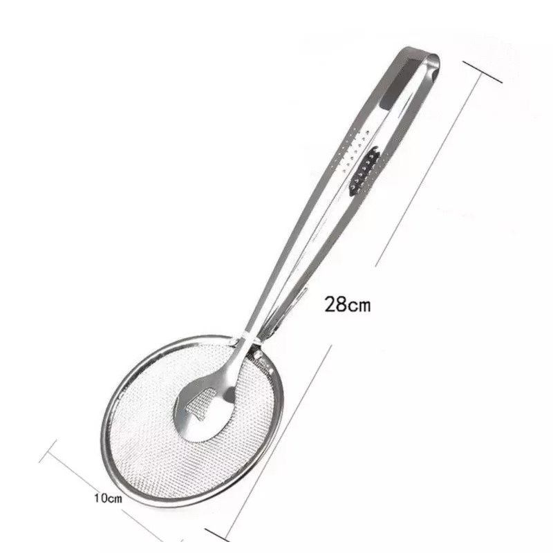 廚房不鏽鋼瀝油食物夾 油炸食品濾網工具 二合一油撈過濾器 細密田字格濾網撈油勺 凹形穩固鋸齒夾 烘焙炊具廚具-細節圖9