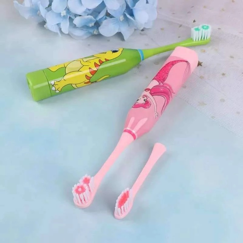 兒童小美人魚聲波振動電動牙刷 可愛粉色卡通口腔護理聲波軟毛防水刷頭 電池供電 贈送兩隻刷頭-細節圖3