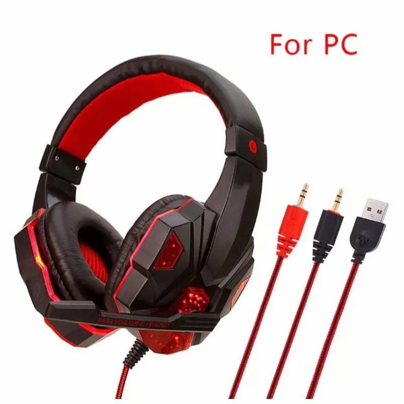 LED炫光重低音電競耳機 電腦PS4遊戲頭戴式耳機 360度線控耳罩式環繞音效降噪麥克風耳麥 紅色-細節圖9
