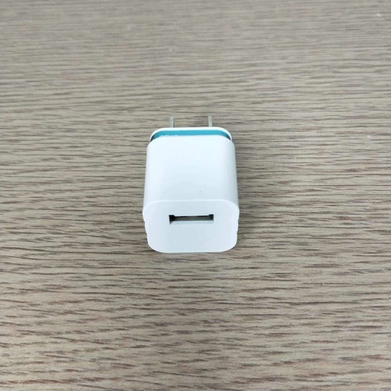 USB充電 1 A豆腐頭充電器 迷你藍色鍍金邊框時尚3C產品小家電充電頭 旅行便攜充電-細節圖3