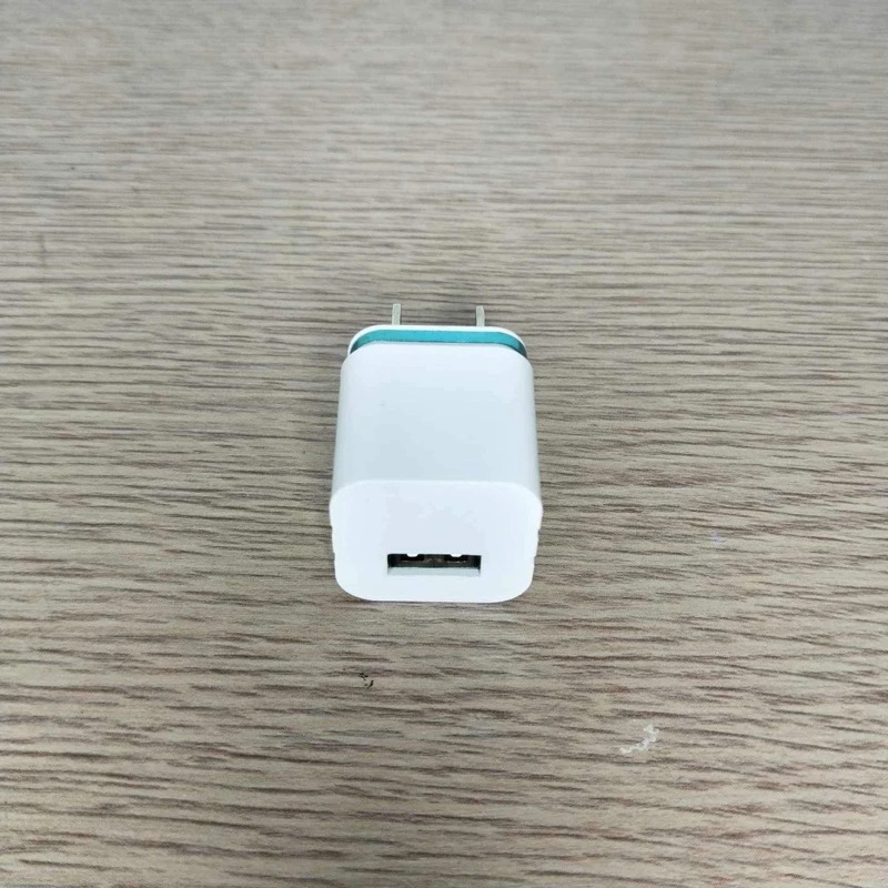 USB充電 1 A豆腐頭充電器 迷你藍色鍍金邊框時尚3C產品小家電充電頭 旅行便攜充電-細節圖4