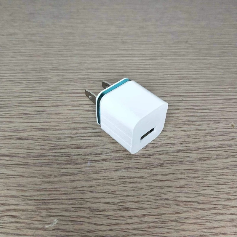 USB充電 1 A豆腐頭充電器 迷你藍色鍍金邊框時尚3C產品小家電充電頭 旅行便攜充電-細節圖5