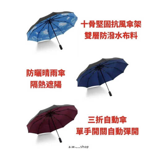 十骨全自動雙層雨傘 抗風三折防曬晴雨傘 時尚彩繪個性摺疊傘 鋁合金傘架戶外陽傘 防紫外線抗UV防水收納輕量傘