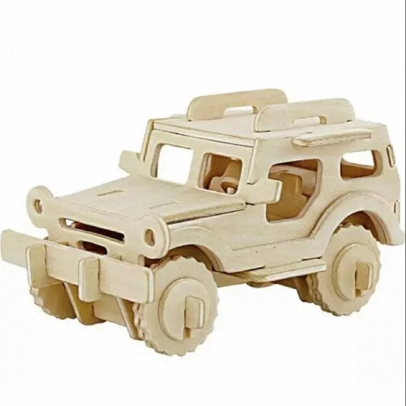 3D立體益智木製拼圖 吉普車造型兒童原木模型組裝玩具 邏輯思考教育學習 居家裝飾擺設-細節圖2