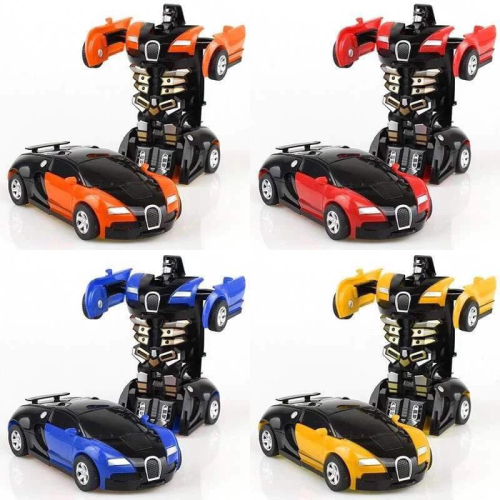 兒童變形金剛碰撞變形 嬰幼兒機器人玩具車 慣性賽車汽車模型 生日禮物 黃色