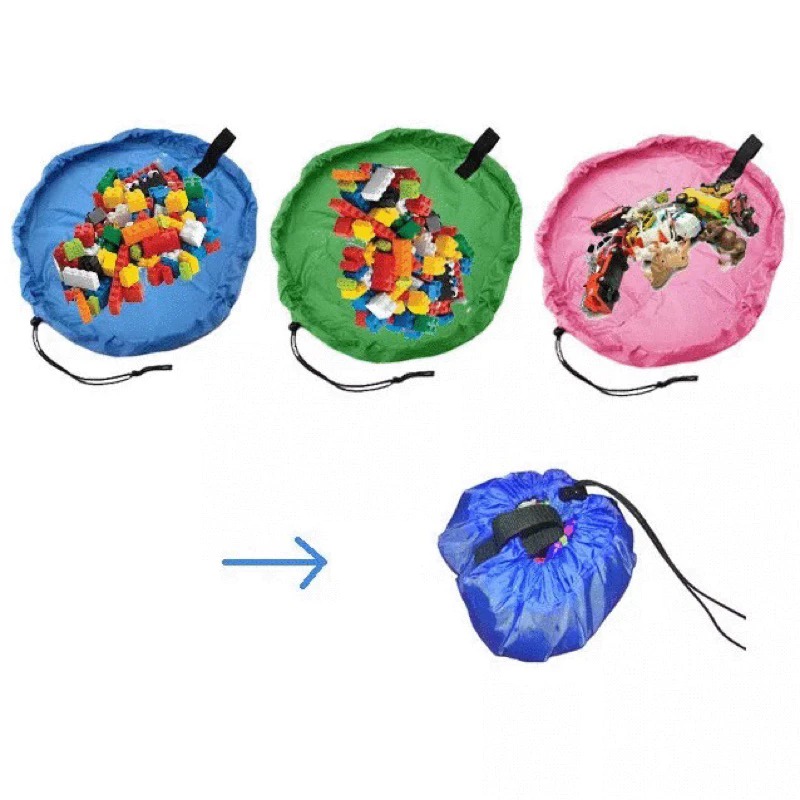 兒童玩具快速收納袋 防水旅行露營野餐墊 嬰幼兒室內提把拉繩遊戲墊 吊掛居家整理墊 寶藍色 直徑41公分-細節圖6