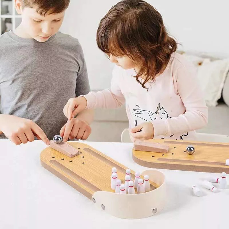 木製迷你桌面手指保齡球 親子互動桌面彈珠遊戲玩具 兒童嬰幼兒木質益智桌遊 創意解壓智力Bowling-細節圖4