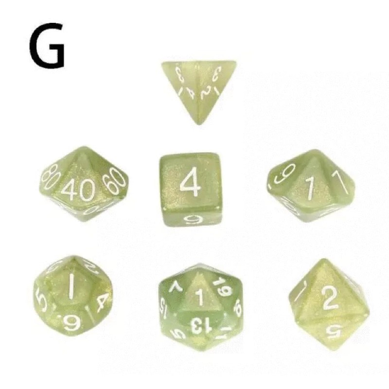 7入裝桌遊幻彩款多面骰子 益智桌上遊戲周邊數字骰子 TRPG D&D 龍與地下城 大理石綠/大理石灰/大理石桔-細節圖4