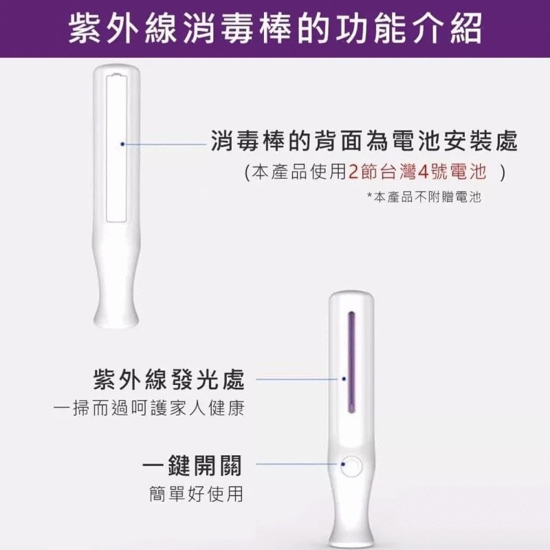 便攜手持紫外線殺菌燈 輕巧驅蟲除蟎滅菌殺菌棒 居家防疫消毒健康快速除菌工具 白色-細節圖6