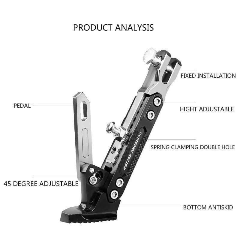 摩托車鋁合金可調節側柱 電動車改裝支撐側腳架配件 機車多段防滑支架 黑灰色-細節圖3