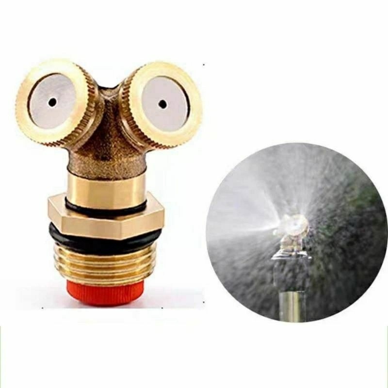 全銅雙頭霧化噴嘴 園藝噴水灌溉裝置 花園灑水噴頭 工地除塵降溫農用噴霧噴頭 澆花灑水器-細節圖2