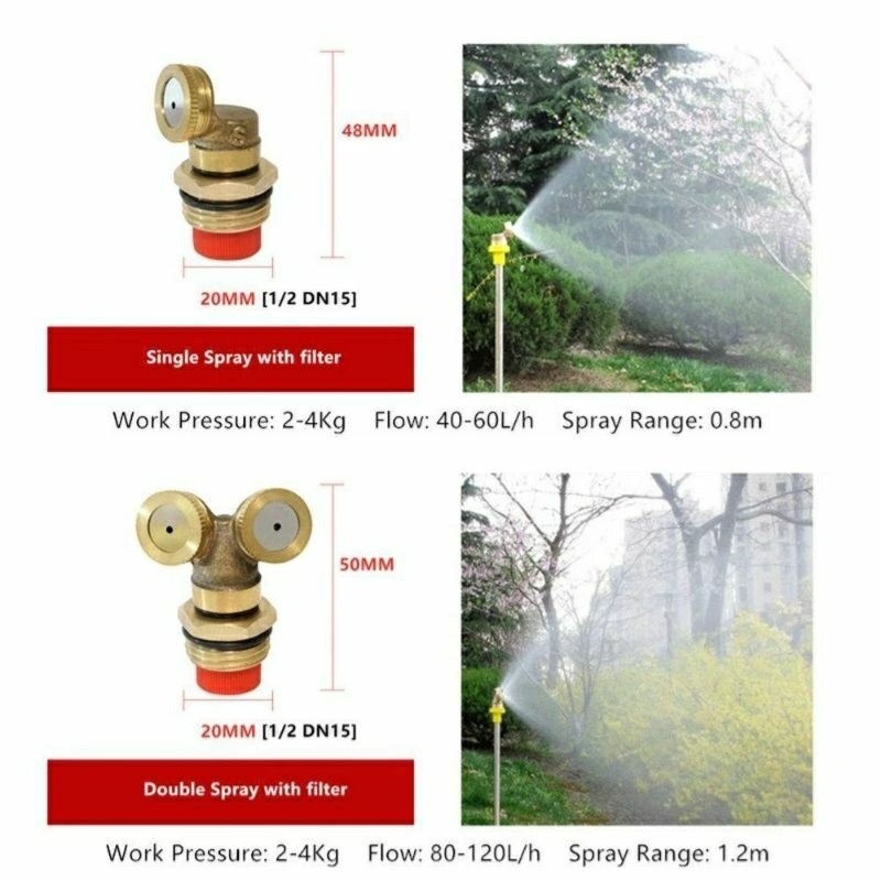 全銅雙頭霧化噴嘴 園藝噴水灌溉裝置 花園灑水噴頭 工地除塵降溫農用噴霧噴頭 澆花灑水器-細節圖4
