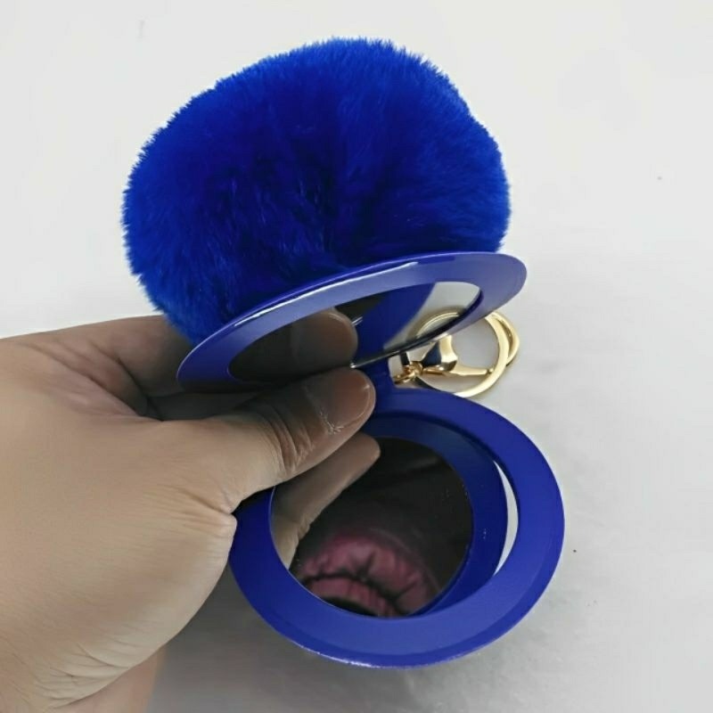 韓國時尚百搭毛毛球鏡子鑰匙圈,旅行便攜化妝鏡子,毛絨療癒包包掛飾,毛絨吊飾鑰匙扣-細節圖2