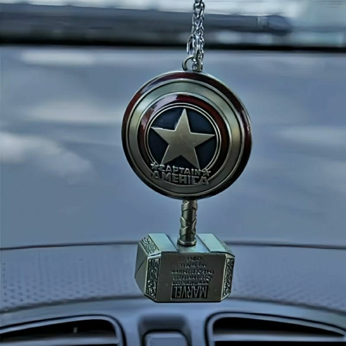 美國隊長盾牌+雷神索爾之錘組合汽車後視鏡掛飾,漫威英雄電影吊飾,漫畫復仇者聯盟裝飾汽車配件