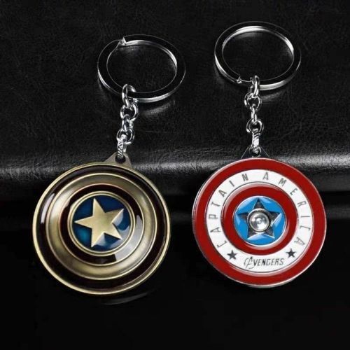 鋅合金美國隊長盾牌創意可旋轉吊飾,漫威電影收藏鑰匙圈,質感時尚裝飾鑰匙扣,漫畫英雄吊墜