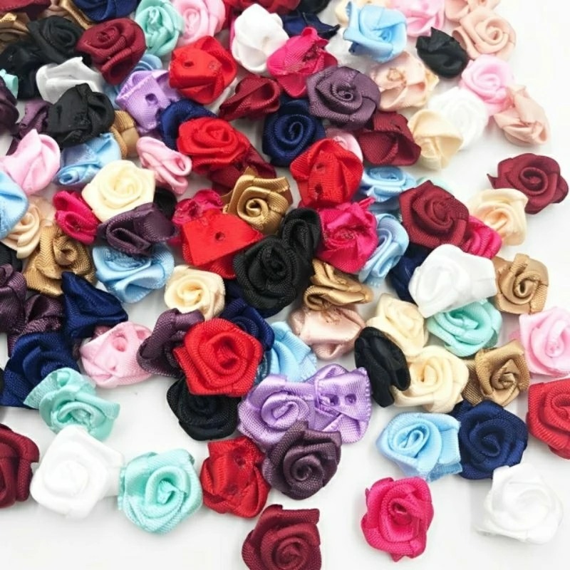 260入迷你手工緞帶玫瑰花,DIY裝飾小花朵,蝴蝶結婚禮裝飾貼花-細節圖2