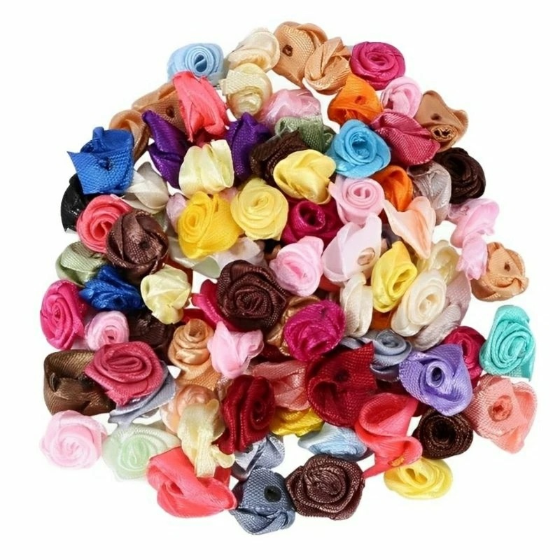260入迷你手工緞帶玫瑰花,DIY裝飾小花朵,蝴蝶結婚禮裝飾貼花-細節圖3