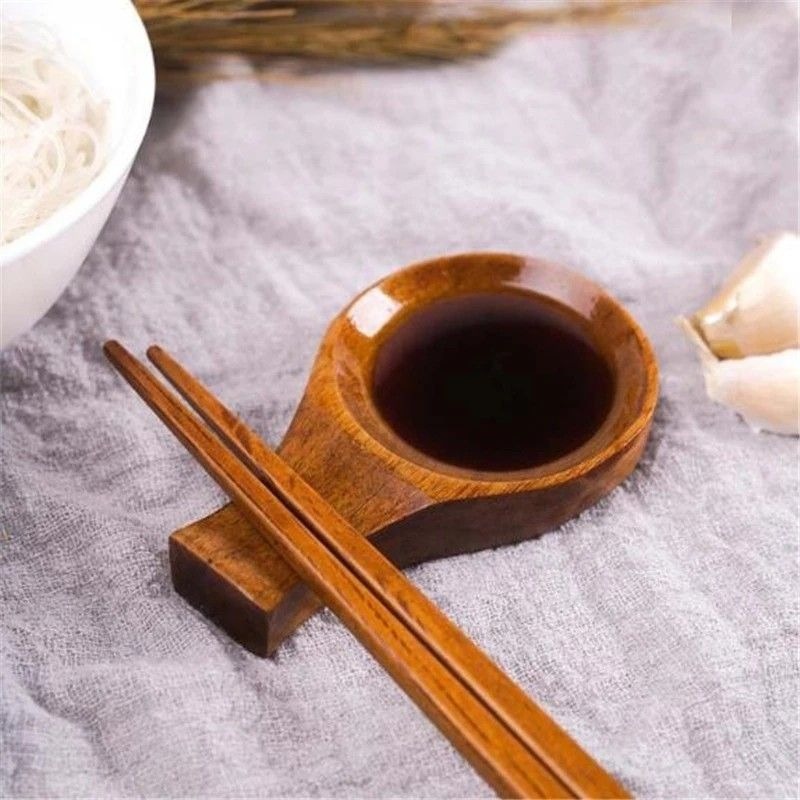 日式和風木質多用蘸醬碟,創意木葉型筷子架,廚房裝飾木製餐具架-細節圖2