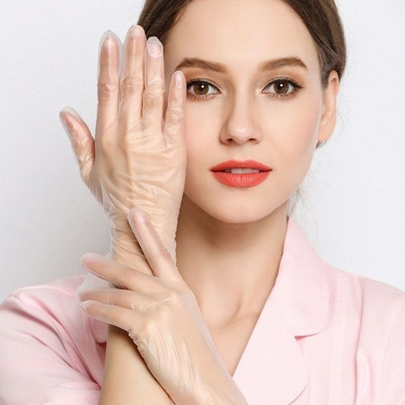 100件一次性食品PVC手套,廚房餐廳燒烤橡乳膠薄膜防水透明手套,衛生手套-細節圖2