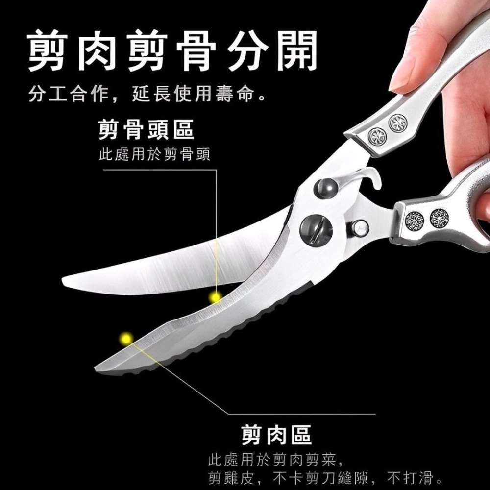 多功能廚房不鏽鋼剪刀,家用料理烹飪雞骨剪,戶外露營燒烤剪,食物切割剪-細節圖2