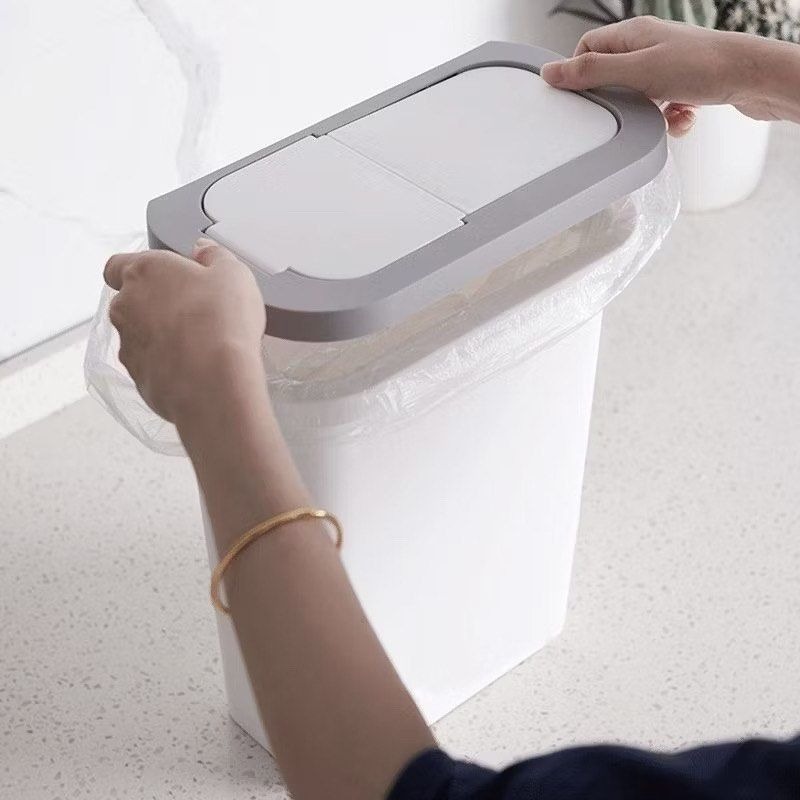櫥櫃門帶蓋掛式垃圾桶,免彎腰廚房長筒推蓋懸掛雜物收納桶,簡約回收桶-細節圖2