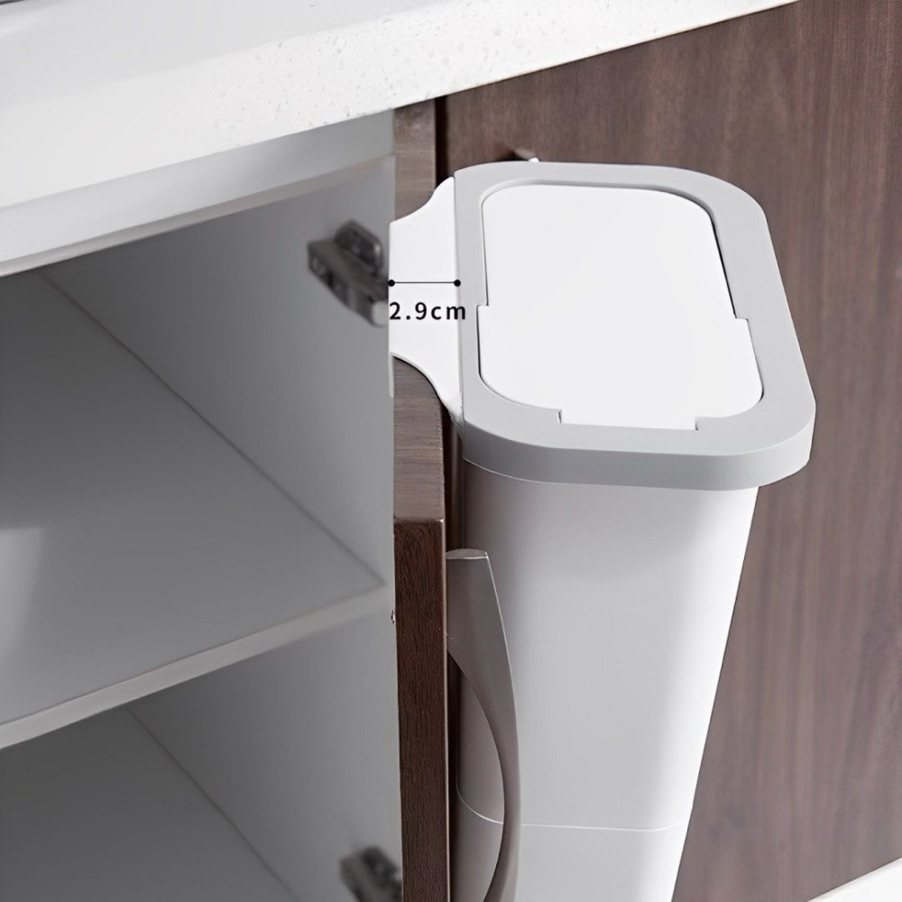 櫥櫃門帶蓋掛式垃圾桶,免彎腰廚房長筒推蓋懸掛雜物收納桶,簡約回收桶-細節圖5