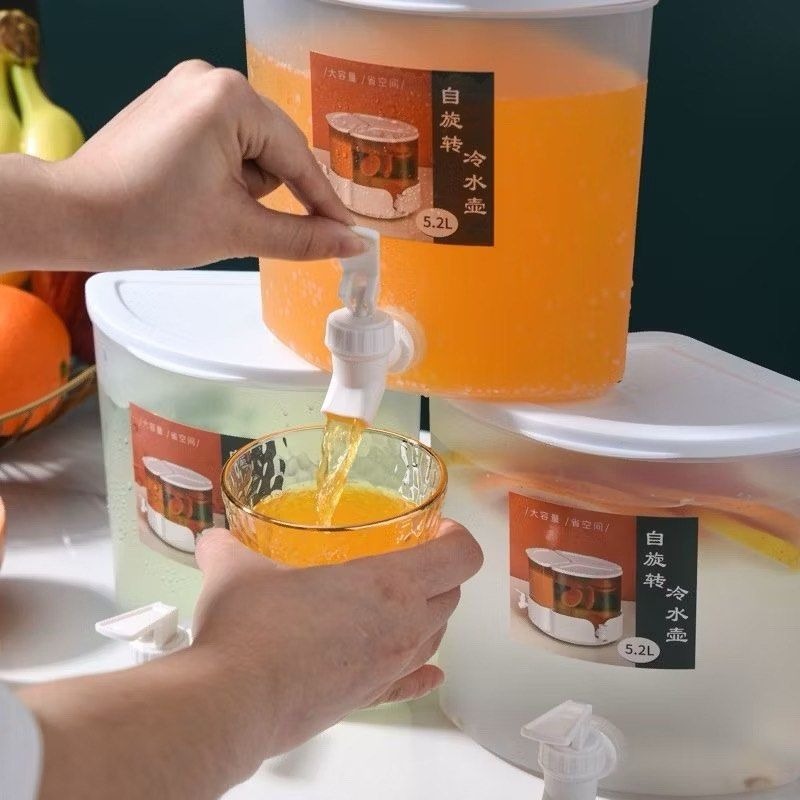 三合一冰箱旋轉冷水壺,大容量5.2L帶水龍頭飲料分配器,水果茶壺冷水桶-細節圖4
