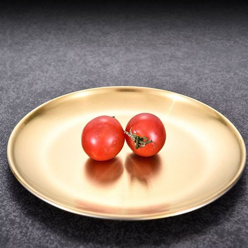 韓式金色不鏽鋼烤肉盤,圓形蛋糕甜點餐盤,食物盛裝水果盤-細節圖4