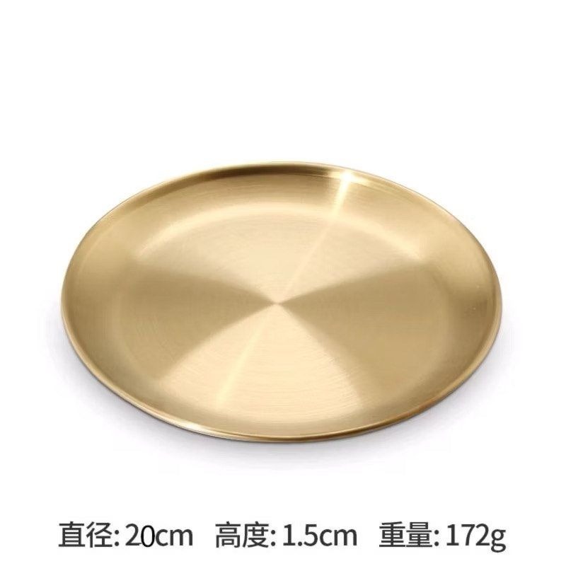 韓式金色不鏽鋼烤肉盤,圓形蛋糕甜點餐盤,食物盛裝水果盤-細節圖5
