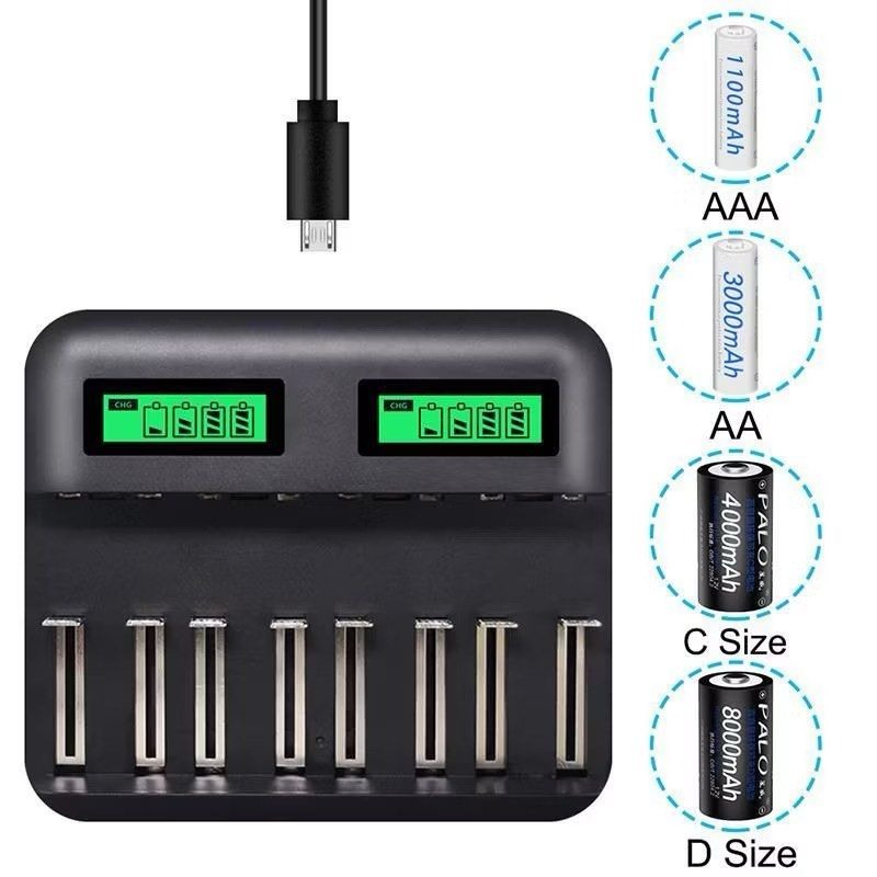 8槽多功能智能液晶顯示USB電池充電器,8個獨立插槽LCD顯示電池充電裝置-細節圖2