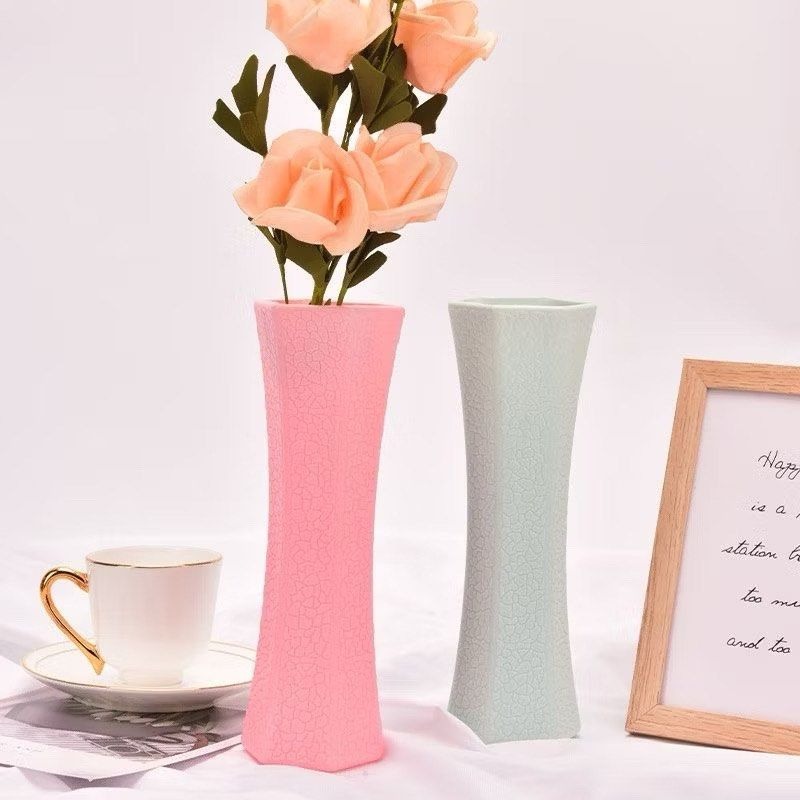 北歐風簡約防摔花瓶,現代居家裝飾客廳插花瓶器,水培仿陶瓷餐桌裝飾,藍綠色-細節圖2